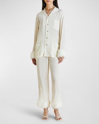 Casablanca Kiki Faux Fur Trim Pajama Set