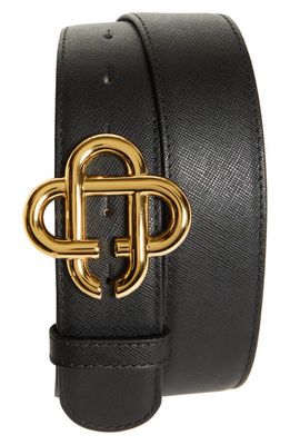 Casablanca Logo Buckle Calfskin Leather Belt in Black