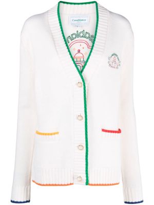 Casablanca logo-embroidered contrasting-trim cardigan - White