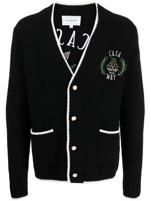 Casablanca logo-embroidered merino wool cardigan - Black