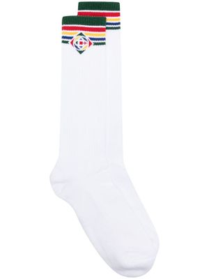 Casablanca logo-embroidered ribbed socks - White