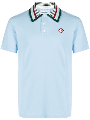 Casablanca logo-embroidered stripe-collar polo shirt - Blue