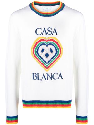 Casablanca logo-embroidered virgin wool-blend jumper - White