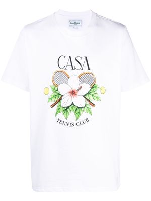 Casablanca logo floral-print T-shirt - White