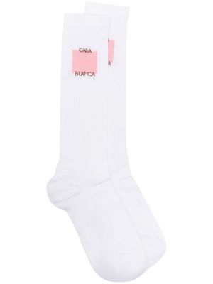 Casablanca logo-intarsia cotton-blend socks - White