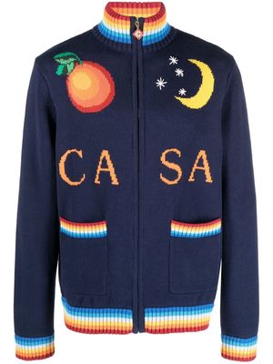 Casablanca logo intarsia-knit zipped jumper - Blue
