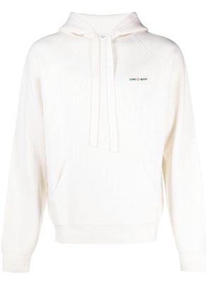 Casablanca logo-patch faux-ribbed hoodie - White
