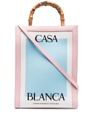 Casablanca logo-print bamboo-handle tote bag - White