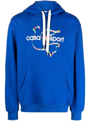 Casablanca logo-print organic cotton hoodie - Blue