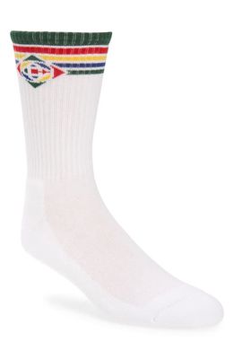 Casablanca Logo Stripe Rib Crew Socks in Rainbow Logo Stripe