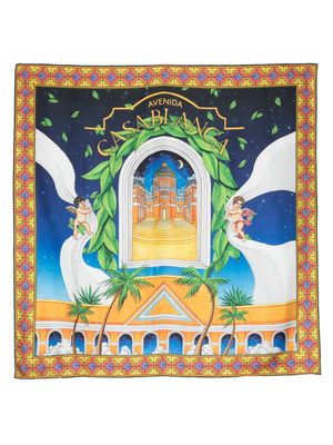 Casablanca Maison D'Ete-print silk scarf - Blue