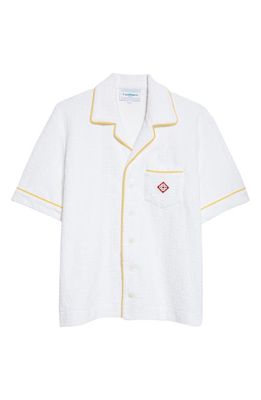 Casablanca Monogram Jacquard Short Sleeve Terry Cloth Button-Up Camp Shirt in White