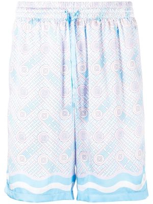 Casablanca monogram-pattern print silk shorts - Blue