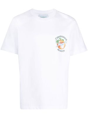 Casablanca Orbite Autour De L'orange-print short-sleeve T-shirt - White