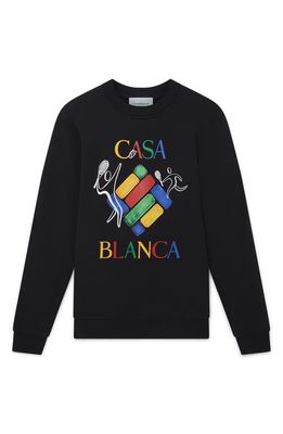Casablanca Players Diamond Organic Cotton Graphic Sweatshirt in Black