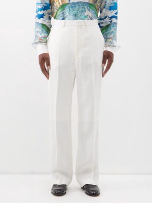 Casablanca - Pressed-front Crepe Wide-leg Trousers - Mens - Off White