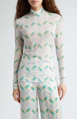 Casablanca Print Long Sleeve Mesh Top in Pastel Ping Pong Monogram