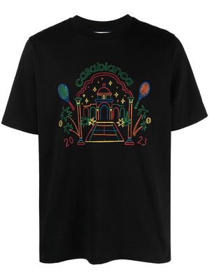 Casablanca Rainbow Crayon Temple organic-cotton T-shirt - Black