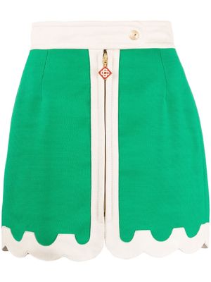 Casablanca scalloped leather-trimmed miniskirt - Green