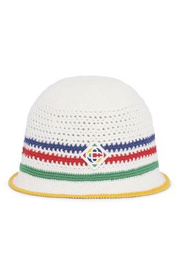 Casablanca Sport Stripe Logo Appliqué Crochet Bucket Hat in White
