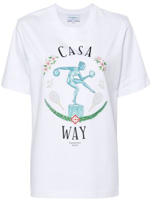 Casablanca Statue En Marbre-print cotton T-shirt - White