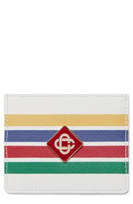 Casablanca Stripe Leather Card Holder in White