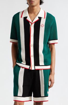 Casablanca Stripe Mesh Camp Shirt in Green/White Stripe