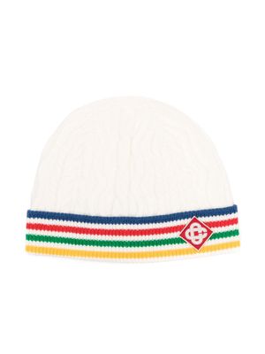 Casablanca striped cable-knit wool beanie - White
