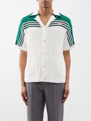 Casablanca - Striped Cotton-crochet Shirt - Mens - Green White