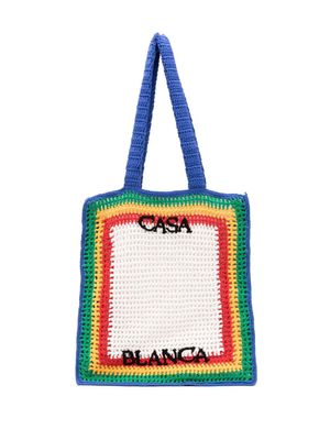 Casablanca striped crochet-knit tote bag - White