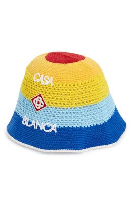 Casablanca Striped Crochet Stretch Bucket Hat in Rainbow Multi
