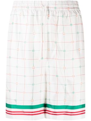 Casablanca Tennis Club check-print silk shorts - White