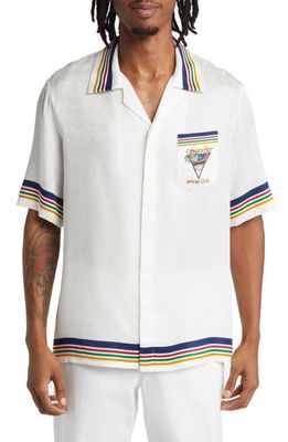 Casablanca Tennis Club Short Sleeve Silk Camp Shirt in White