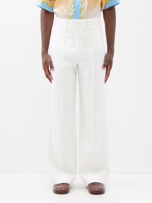Casablanca - Topstitched High-rise Wool Trousers - Mens - White