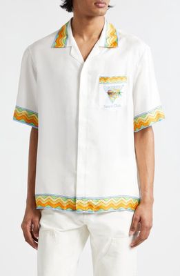 Casablanca Wave Print Silk Camp Shirt in Afro Cubism Tennis Club