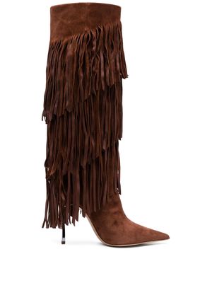 Casadei Cassidy 110mm fringed suede boots - Brown