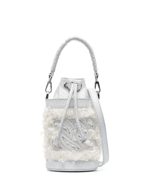 Casadei Giulia faux-shearling bucket bag - White
