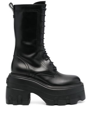 Casadei platform leather combat boots - Black