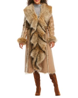 Cascade Faux Suede Faux Fur-Trim Full Coat