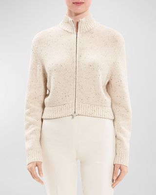 Cashmere and Wool Cropped Mock-Neck Cardigan