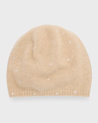 Cashmere Baggy Beanie with Scattered Swarovski Crystals