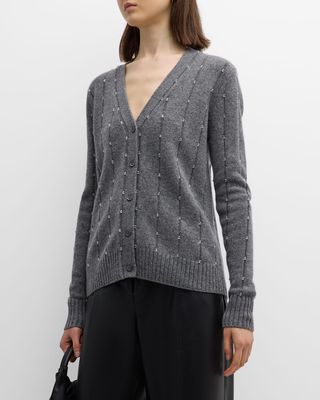 Cashmere Beaded Button-Front Cardigan