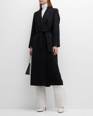 Cashmere Belted Wrap Coat with Pick-Stitched Detail