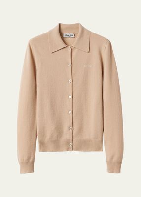 Cashmere Button-Front Cardigan with Logo Detail