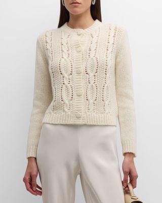 Cashmere Cable-Knit Button-Down Cardigan
