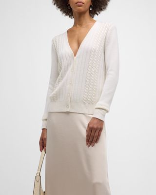 Cashmere Cable-Knit Cardigan with Pearlescent Detail