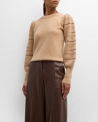 Cashmere Crochet-Sleeve Sweater