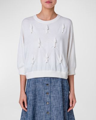 Cashmere Cropped Pullover with Cable Knot Embellishment