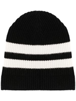 Cashmere In Love striped ribbed-knit beanie - Black