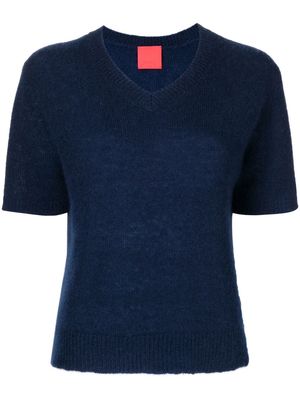 Cashmere In Love V-neck short-sleeved knitted top - Blue